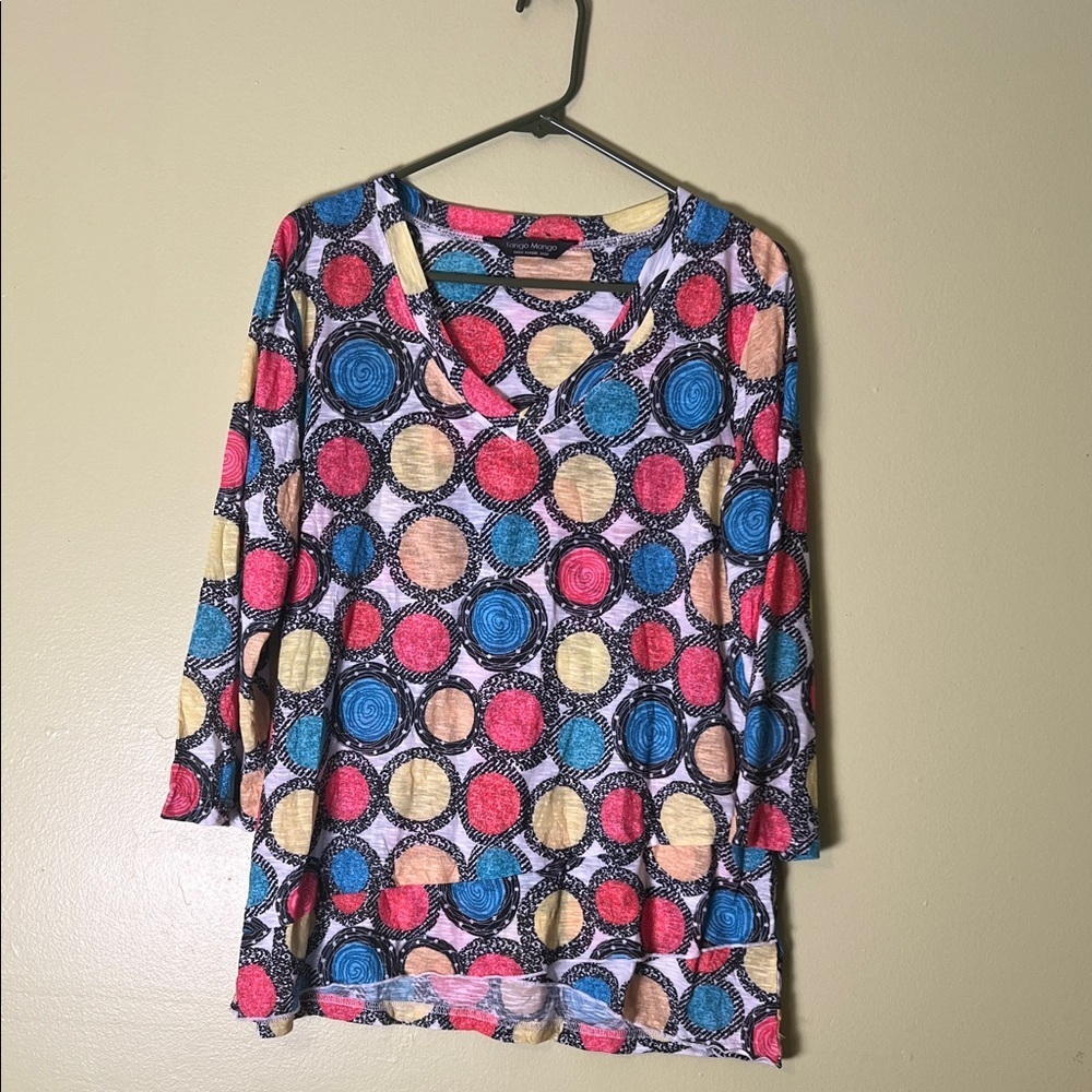 Colorful V-Neck Long Sleeve Dot Print Top - Multicolor
